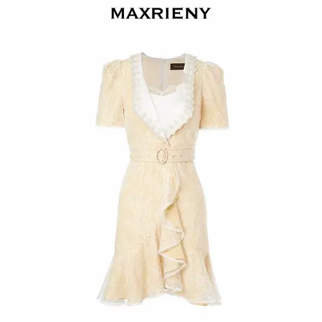 【奥莱】MAXRIENY搭片围裹式复古短裙蕾丝波点连衣裙图片