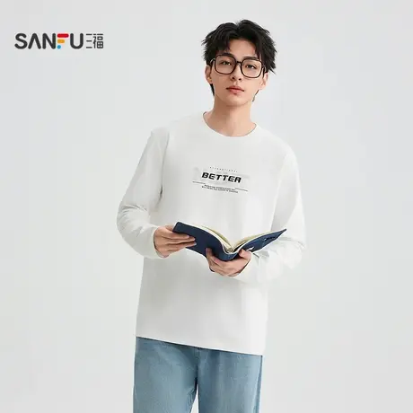 三福2025秋季男士字母印花长T恤 休闲通勤圆领合身上衣506153商品大图