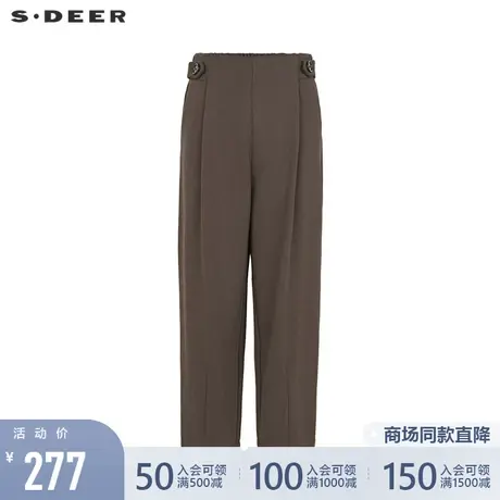 sdeer圣迪奥女装22春夏新品松紧拼接压褶插袋休闲裤长裤S221Z0807图片