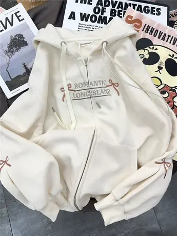 袖子蝴蝶结小设计感2024春款宽松连帽拉链开衫卫衣女灯笼袖外套韩商品大图