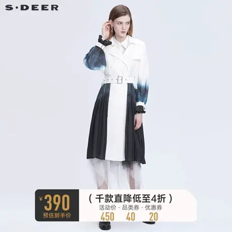 sdeer圣迪奥春秋装休闲收腰双排扣中国印花风衣外套S22181805图片