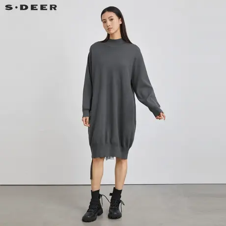 【直播间专属】sdeer圣迪奥休闲圆领网纱拼接长款针织衫S223Z3565图片