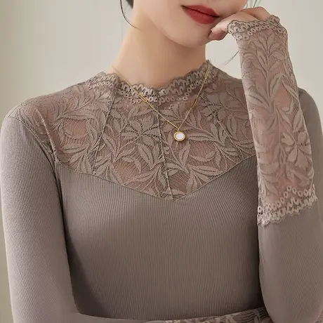五公主蕾丝打底衫新款秋冬半高领小衫妈妈气质洋气内搭外穿上衣薄商品大图