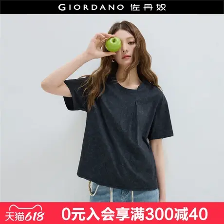 设计师款佐丹奴短袖T恤女夏季新款复古风印花圆领上衣女18325806图片