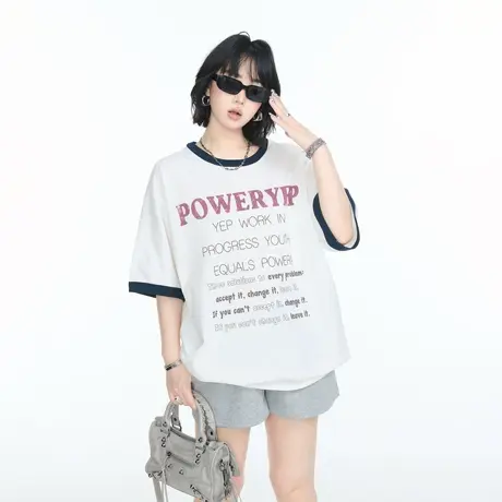 美式潮牌字母印花短袖T恤女2025夏季新款oversize宽松半袖上衣潮图片