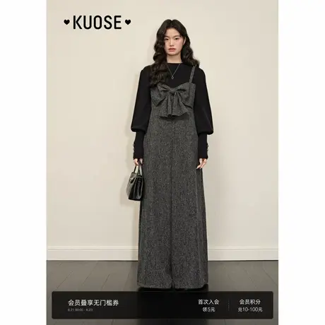 阔色法式小香风黑色蝴蝶结吊带连衣裙裤女2025春新款连体裤子秋冬商品大图