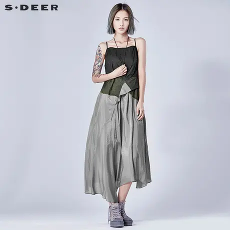 sdeer圣迪奥女2018夏棕榈印花风格吊带连衣裙S16281292商品大图