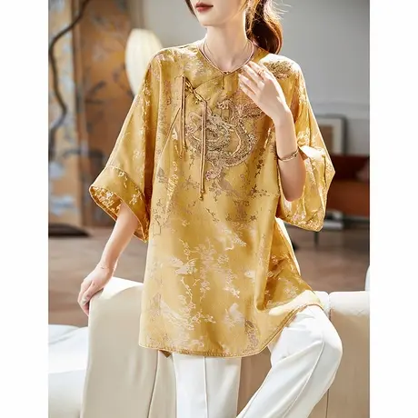 宝诗黎中长款钉珠镂空雪纺衫2025夏季气质刺绣新中式国风上衣女商品大图