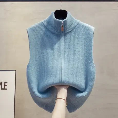 拉链高领针织马甲背心女2025春秋新款宽松外穿马夹加厚毛衣坎肩潮商品大图