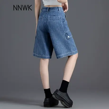 夏季牛仔短裤女2025新款薄款又a又飒的阔腿裤大口袋直筒五分中裤商品大图