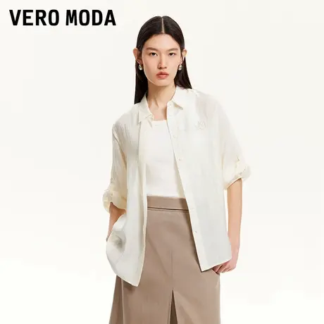 Vero Moda奥莱衬衫女2025夏季新款肌理褶皱刺绣字母宽松百搭上衣商品大图