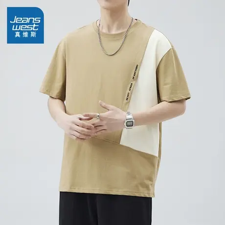 LE真维斯男装衣服2025夏季新款 时尚拼接设计感男款短袖T恤衫上衣图片