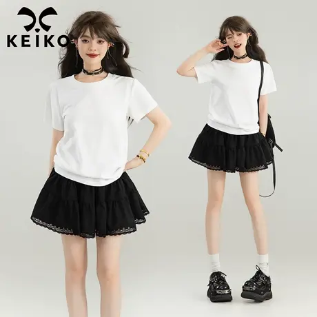 KEIKO 简约纯白色正肩短袖t恤女2025夏季百搭凉感圆领上衣打底衫图片