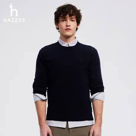 【羊绒针织衫】Hazzys哈吉斯秋季男士修身版舒适套头圆领打底毛衫图片
