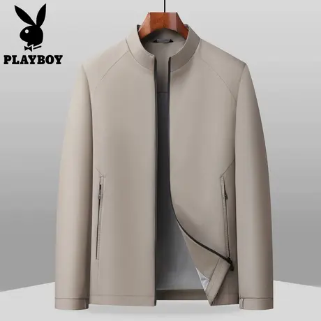 花花公子新款纯色立领行政夹克男士商务休闲茄克衫中年爸爸装上衣图片
