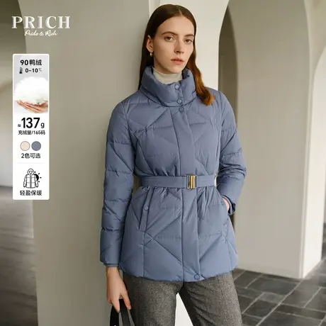 PRICH2023冬新品连帽蓬松充绒保暖中长款收腰连帽羽绒服外套女商品大图