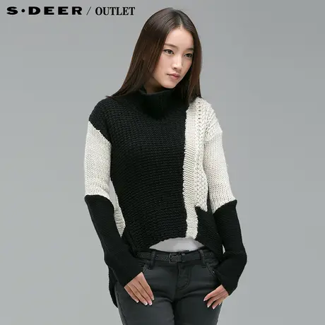 s.deer【上新】圣迪奥专柜正品女装双色针织高领毛衣S13483598图片