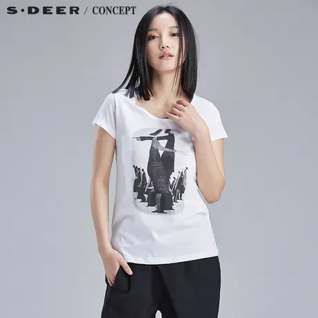 sdeer圣迪奥女趣味抽象印花短袖T恤S16280124图片