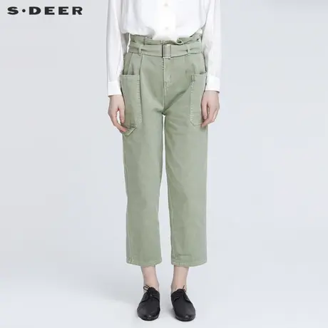 sdeer圣迪奥春秋装高腰木耳边腰带休闲阔腿长裤女S22160812图片