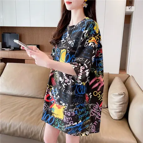 大码女装短袖t恤女夏装2025新款宽松设计感小众中长款遮屁股上衣商品大图