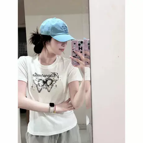 2025夏季新款美式复古白色纯棉短袖T恤女宽松设计感小众常规上衣图片