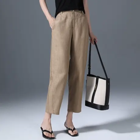 夏季薄款天丝亚麻裤子2025新款夏天垂感冰丝女裤凉凉九分哈伦裤女商品大图