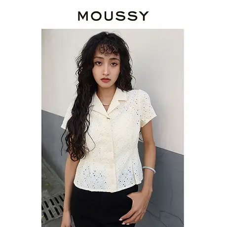 MOUSSY 通勤淑女镂空宫廷风泡泡袖收腰短袖衬衫女028FS730-0商品大图