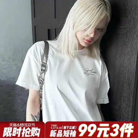 简约风百搭纯棉白色短袖女夏2025新款高级感宽松正肩打底衫上衣潮图片