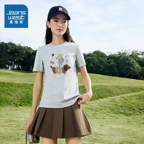 G2真维斯女装T恤 2025夏季新品 女式短款收腰修身圆领舒适短袖T恤图片