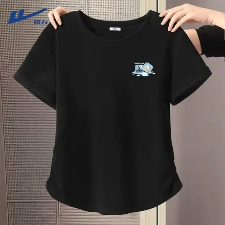 回力t恤黑色简约短袖2025新款夏季显瘦显身材梨型百搭半袖上衣女A商品大图