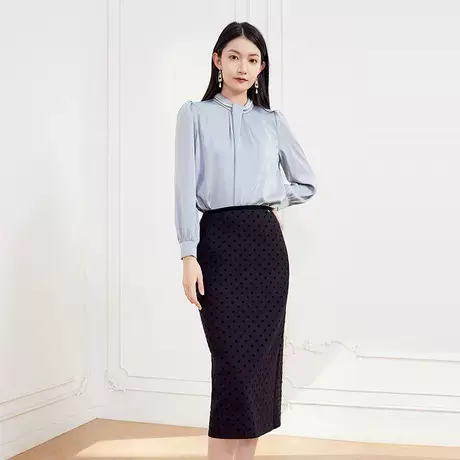 希区瑞普法式设计师珍珠女半高领长袖高级光泽厚度宽松显瘦衬衫图片