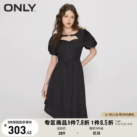 【买4免1】ONLY奥莱2023夏季新款时尚短泡泡袖中长款雪纺连衣裙女商品大图