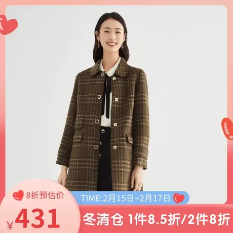 伊芙丽毛呢外套秋冬格纹时尚宽松中长款呢大衣休闲双面呢女🍝图片