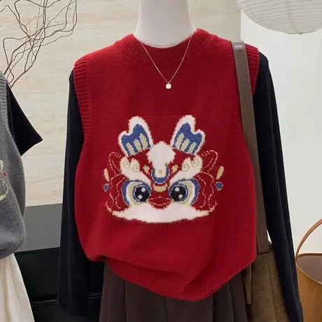 新中式国风针织背心马甲女外搭春秋2025年圆领宽松叠穿毛衣坎肩潮图片