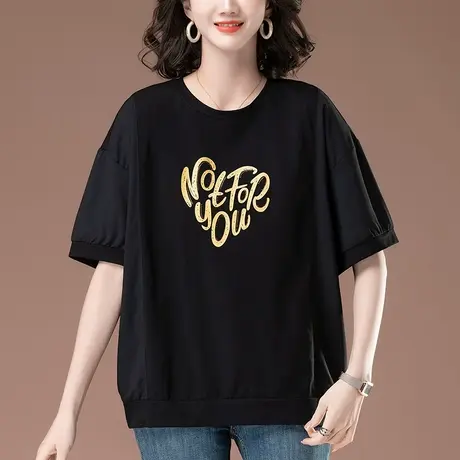 纯棉短袖T恤女夏季新款宽松加大码女装中年妈妈休闲遮肚显瘦体恤图片