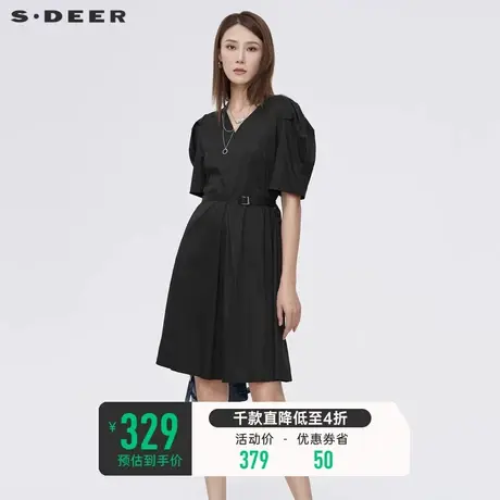 sdeer圣迪奥泡泡袖法式连衣裙女夏装高级感收腰绣花长裙S22281220📒商品大图