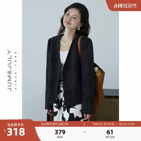 嘉茱莉2025春季新款无扣V领短款西装外套女小个子设计感小西服商品大图