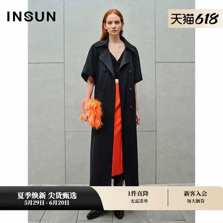 INSUN恩裳秋精纺羊毛短袖长款风衣商品大图