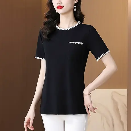 气质短袖t恤女2025夏季新款纯棉刺绣高级感时尚宽松遮肚子女上衣商品大图