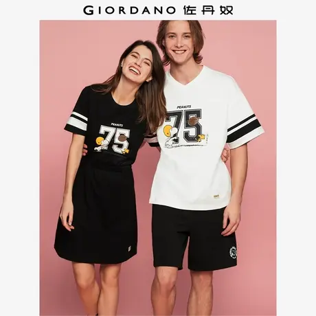 【商场同款史努比联名】佐丹奴男装印花撞色V领短袖T恤男01095268图片