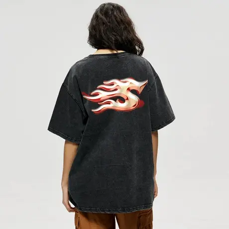 木村三社SANSYAS 美式复古火焰印花宽松短袖T恤商品大图