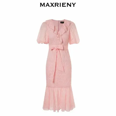【奥莱】MAXRIENY复古氛围粉系带茶歇裙鱼尾连衣裙夏图片