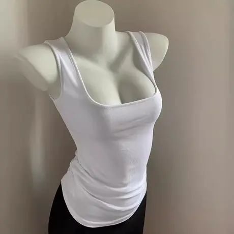 网红低胸大领口外穿背心女U领修身显胸遮副乳宽肩带内搭打底吊带商品大图