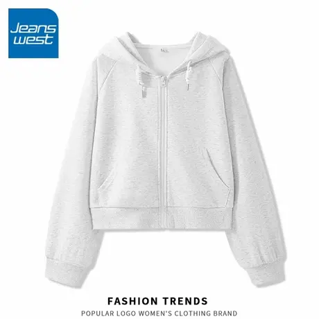 KV真维斯灰色短款连帽卫衣外套女春秋款2025新款小个子美式上衣女图片