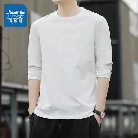 WX真维斯男装 2025秋季新款男款韩式复古风纯色百搭简约长袖T图片