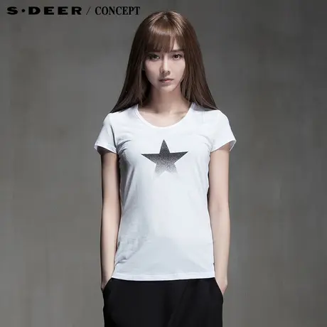 sdeer圣迪奥专柜正品女装夏装渐变立体感五角星圆领短T恤5280134图片