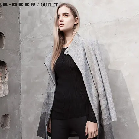 s.deer【新品】圣迪奥专柜正品女装渐变斜襟羊毛呢大衣图片