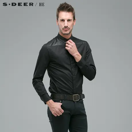 sdeerhe圣迪奥男装时尚简约个性拼接长袖衬衫H14170582图片