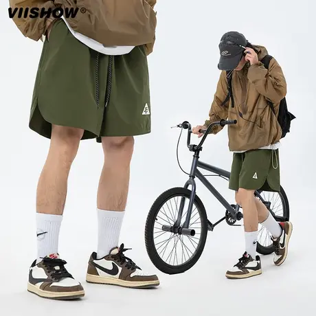 VIISHOW运动短裤男2024夏季新款美式开叉沙滩裤冰丝休闲五分裤子商品大图