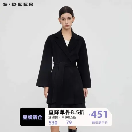 sdeer圣迪奥女装休闲西装领收腰短款毛呢大衣S23462601🛎商品大图